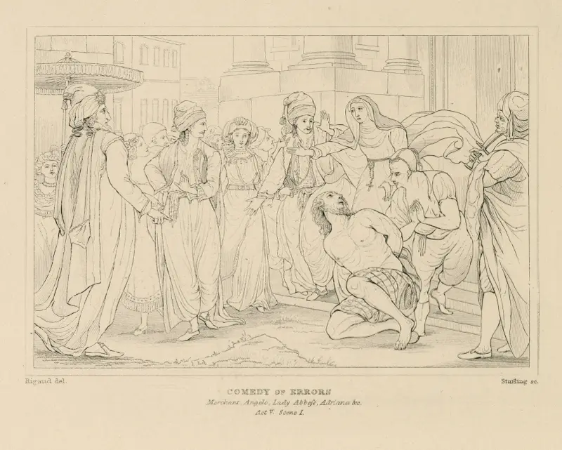 Comedy of errors; Merchant, Angelo, Lady Abbess, Adriana, &c act V, scene 1 av William Francis Starling