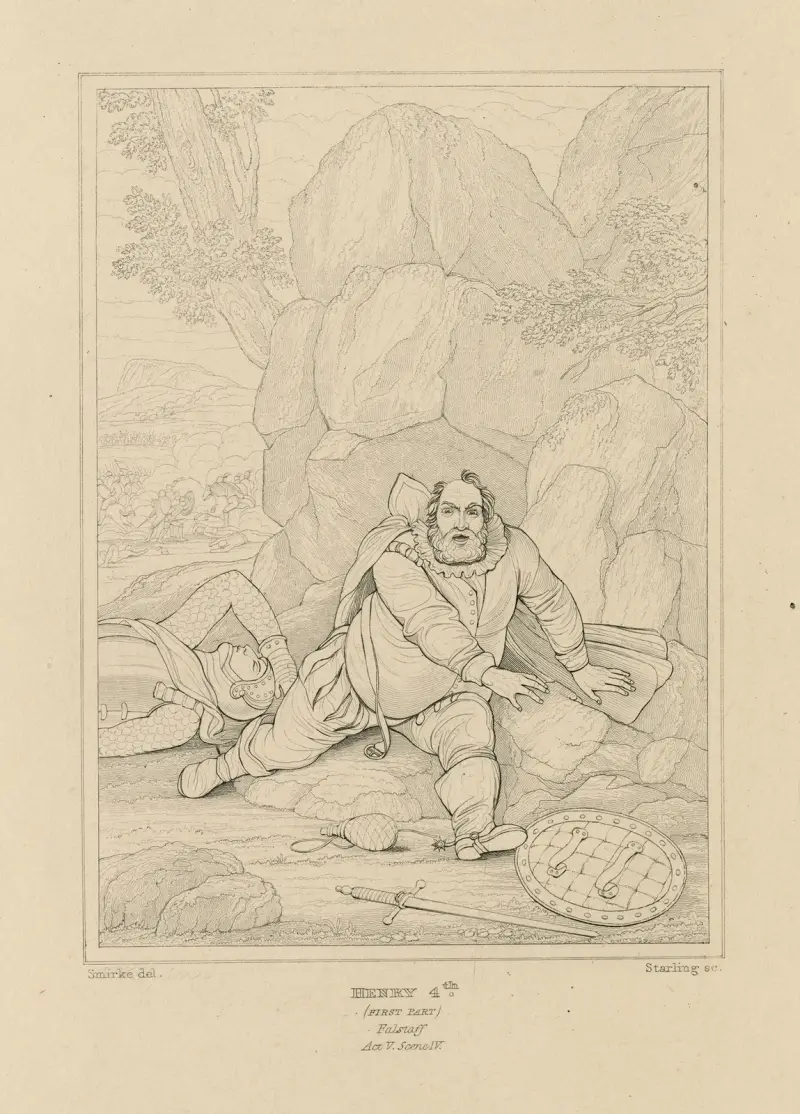 First part of King Henry IV, act 5, scene 4, Falstaff rising slowly av William Francis Starling