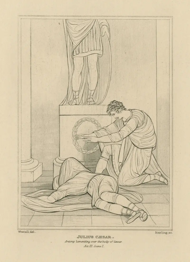 Julius Caesar, Antonius sörjer över Caesars kropp, akt III, scen I av William Francis Starling