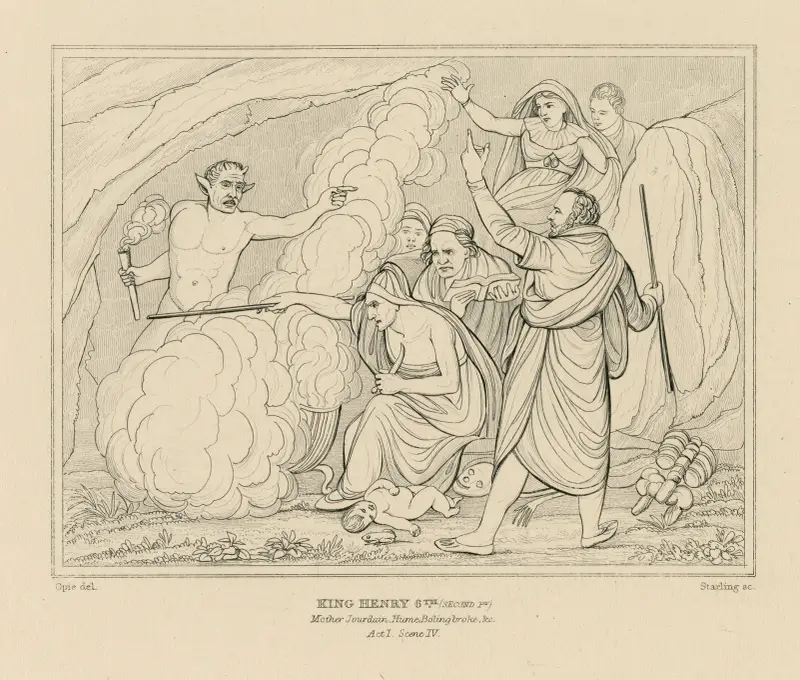 King Henry 6th (second pr), Mother Jourdain, Hume, Bolingbroke, &c, act I, scene IV av William Francis Starling