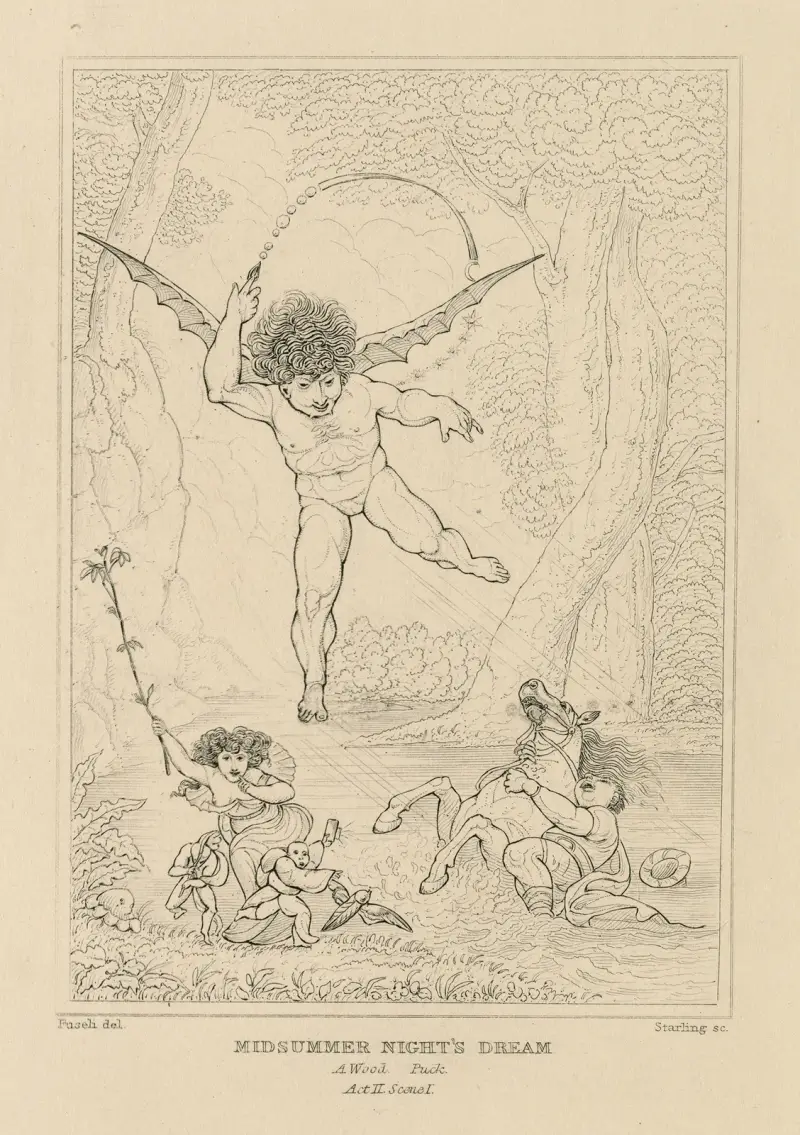 Midsummer night’s dream, a wood, Puck, act II, scene I av William Francis Starling