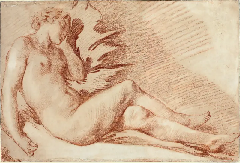 Liggande kvinnlig nakenstudie av François Boucher
