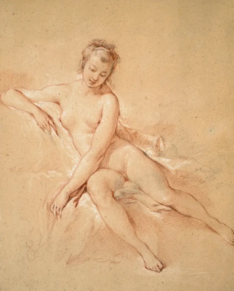 Sittande kvinnlig nakenmodell av François Boucher
