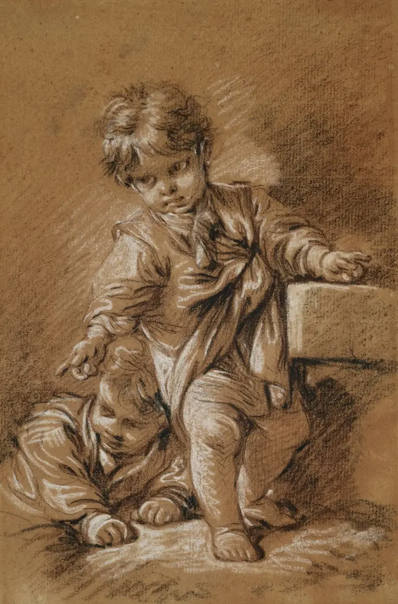 En stående pojke, med en liggande pojke bakom sig av François Boucher