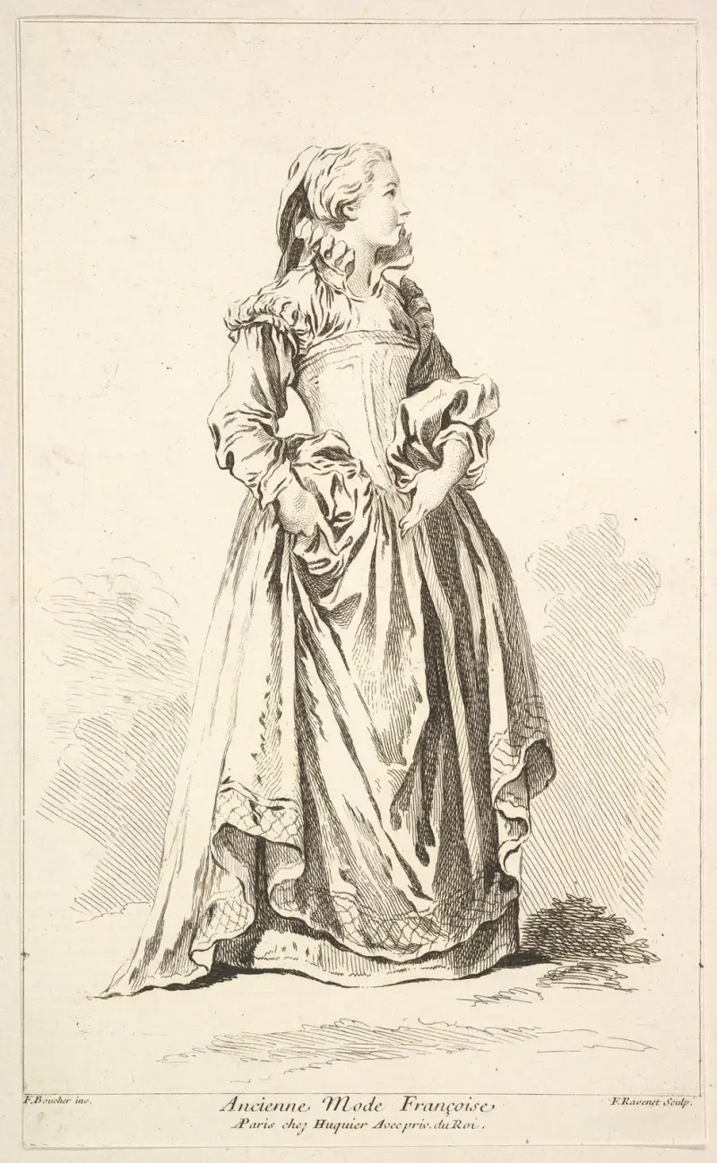 Französische Tracht im älteren Stil, Blatt 4 von François Boucher