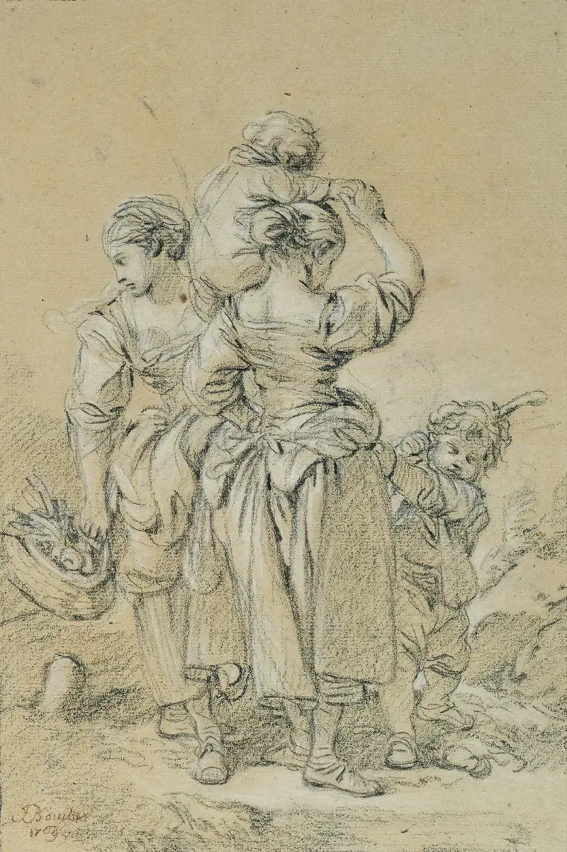 Två kvinnor och två barn av François Boucher