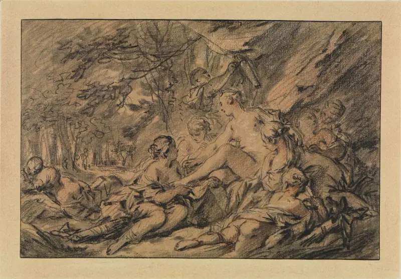 Diana och hennes nymfer vilar i skogen av François Boucher