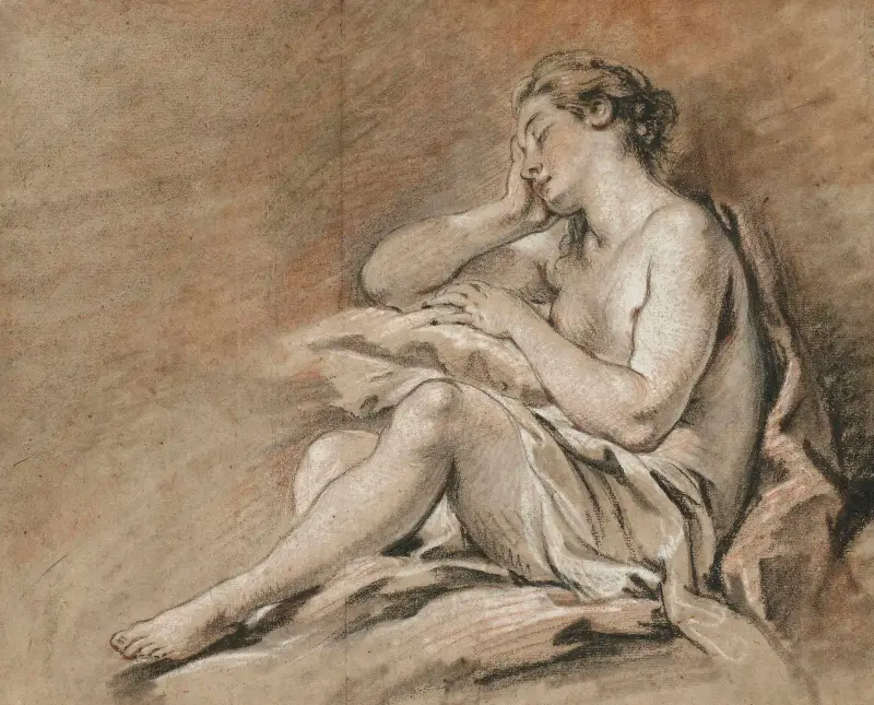 Studie av sovande ung kvinna av François Boucher