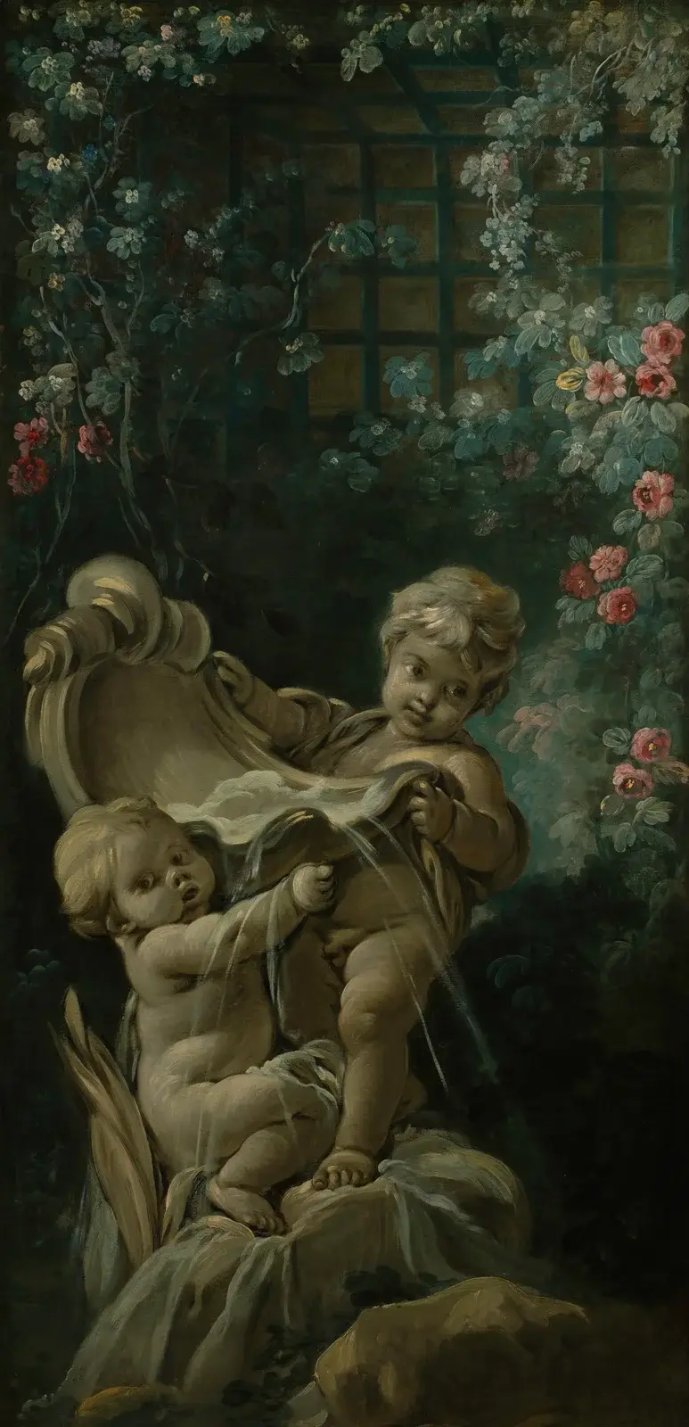 Fontän med två amoriner, en knästående av François Boucher