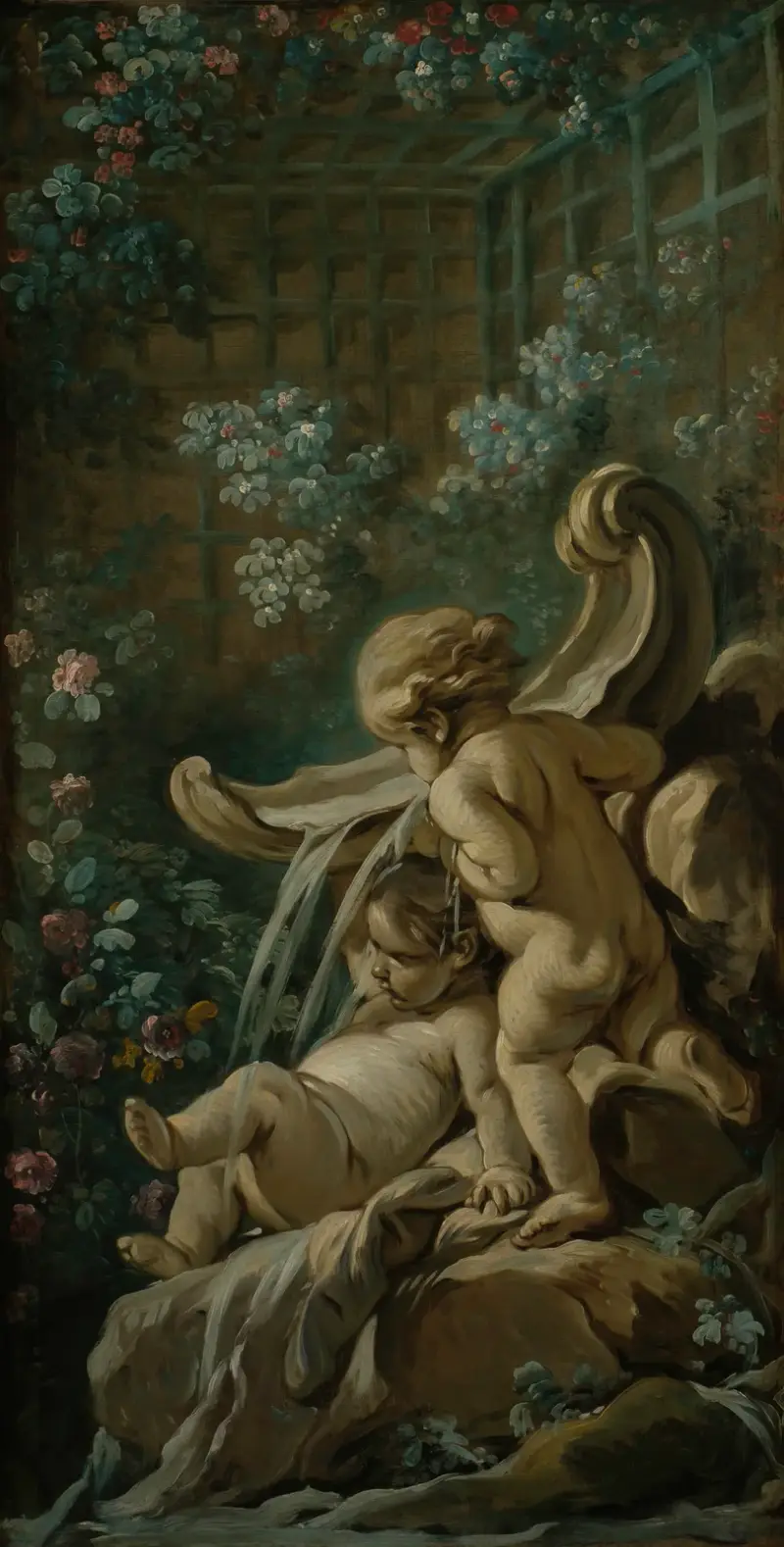 Fontän med två amoriner, varav en liggande av François Boucher