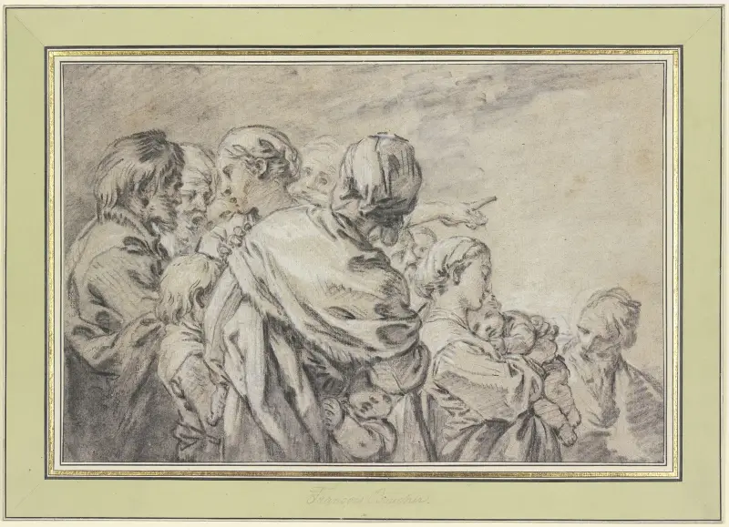 Halvfigursgrupp med män och kvinnor med barn av François Boucher