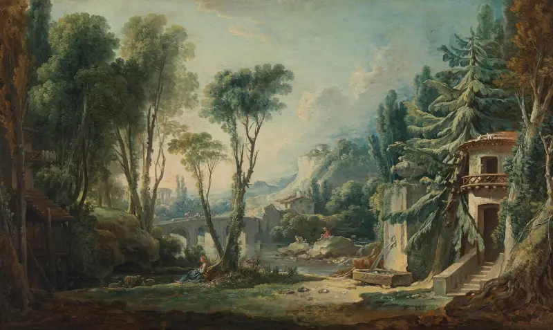 Herdelandskap med flod av François Boucher