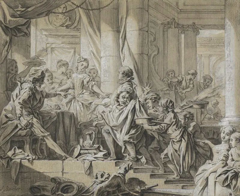Sancho auf der Flucht vor den Dienern des Herzogs von François Boucher
