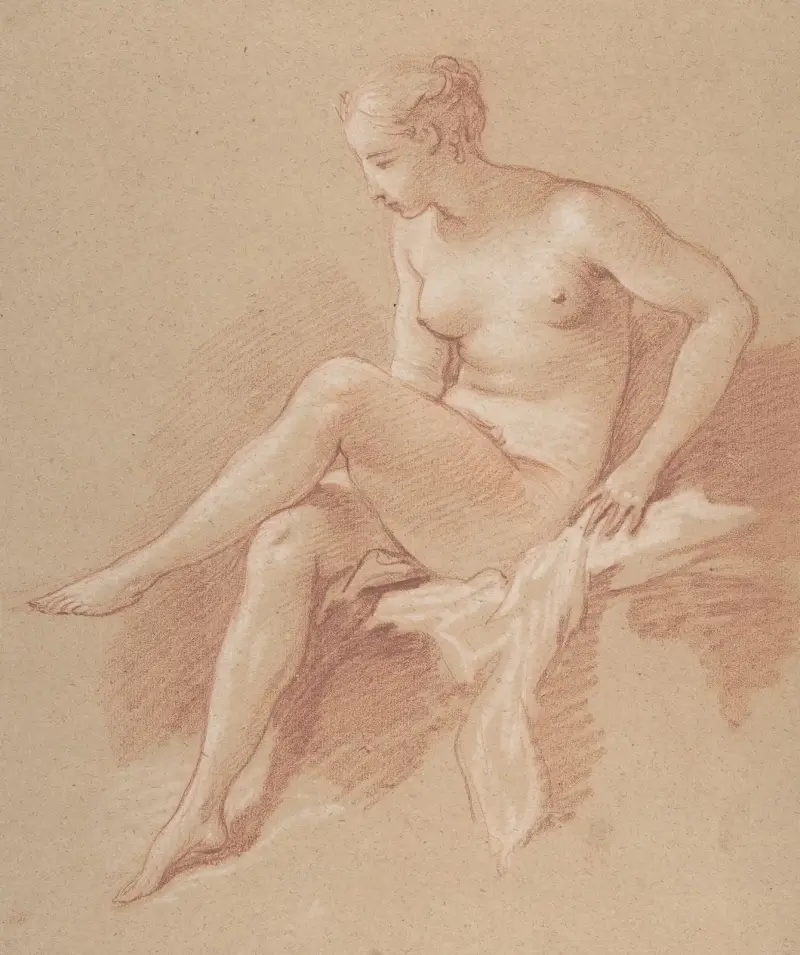 Sittande kvinnlig nakenstudie av François Boucher