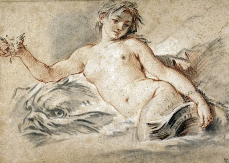 Siren vilande på en delfin av François Boucher