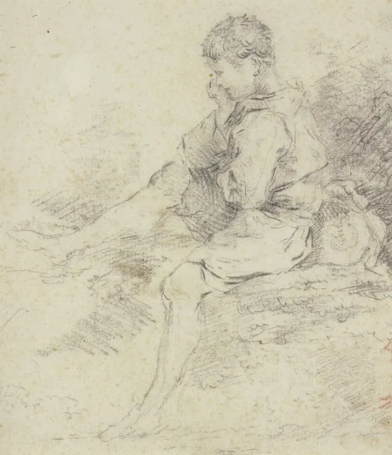 Sittande pojke med bara ben av François Boucher