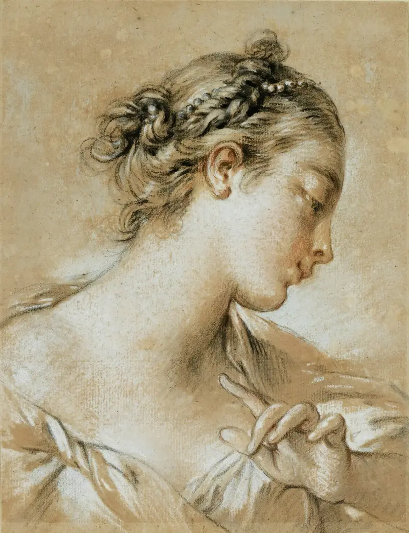 Studie des Kopfes eines jungen Mädchens mit Perlen im Haar von François Boucher
