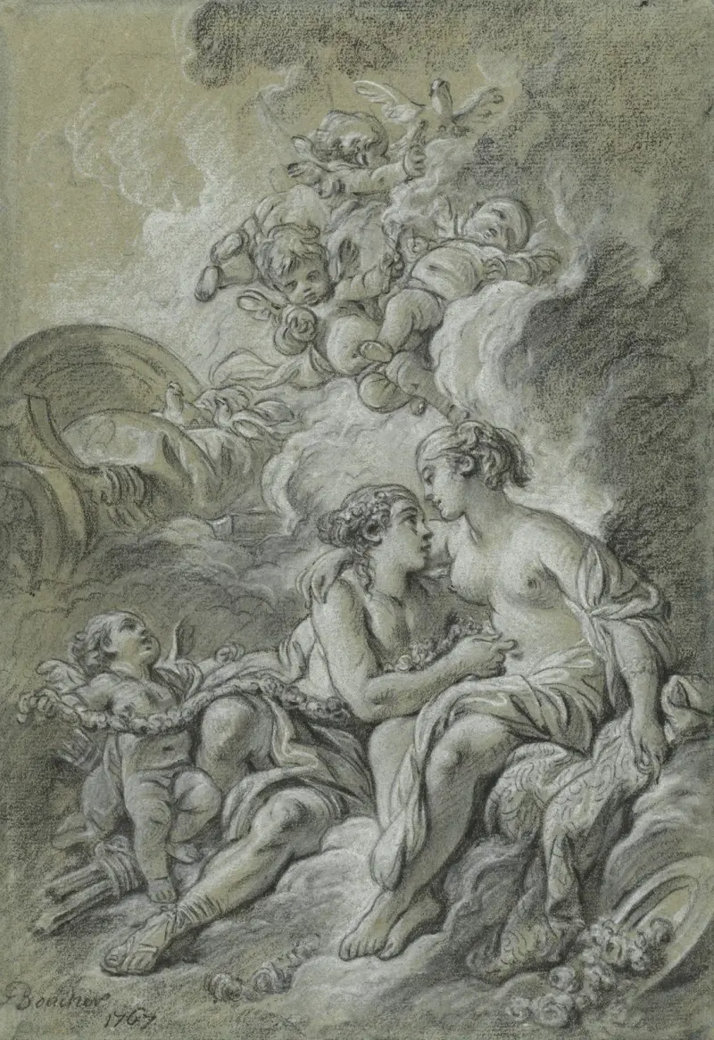 Venus stödd mot sin käre Adonis av François Boucher