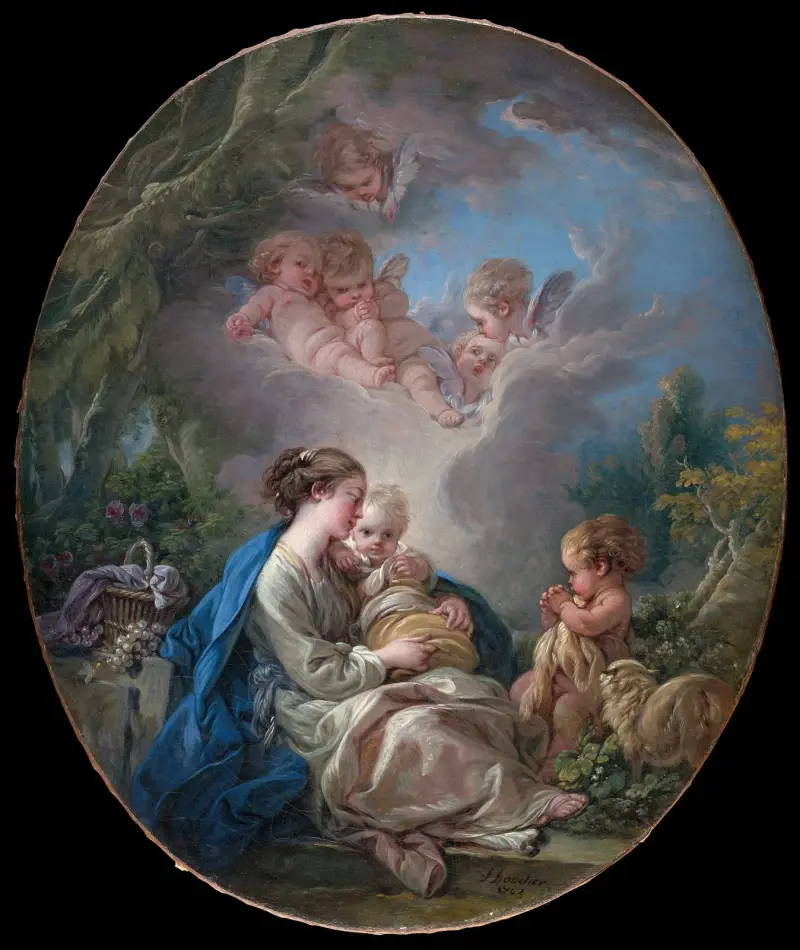 Jungfrun och barnet med unge Johannes Döparen och änglar av François Boucher