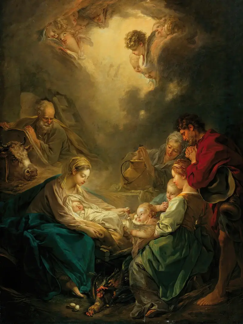 Jungfrun som vårdar det sovande Kristusbarnet av François Boucher