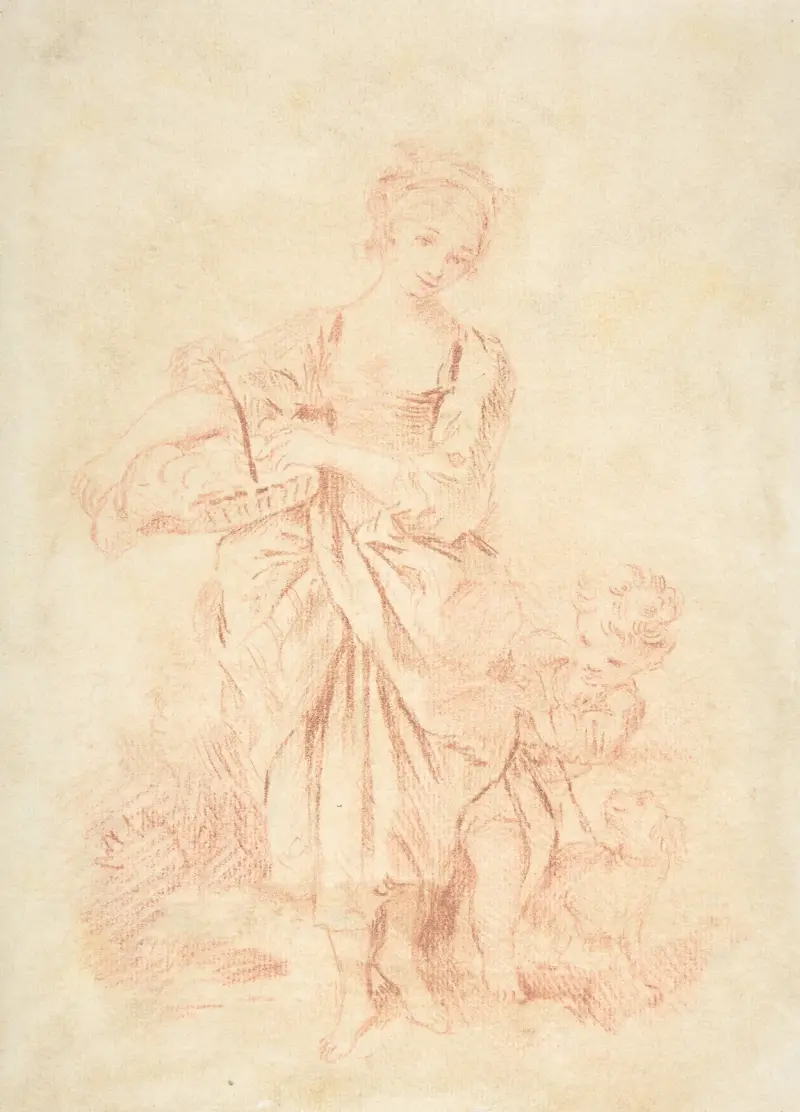 Ung flicka med pojke och hund av François Boucher