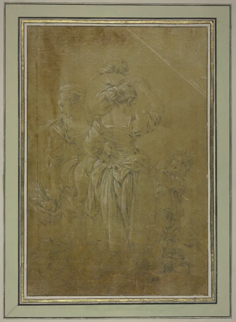 Två bondkvinnor med två pojkar av François Boucher
