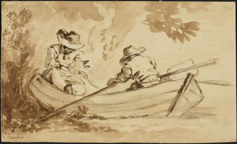 Två män i roddbåt av François Boucher