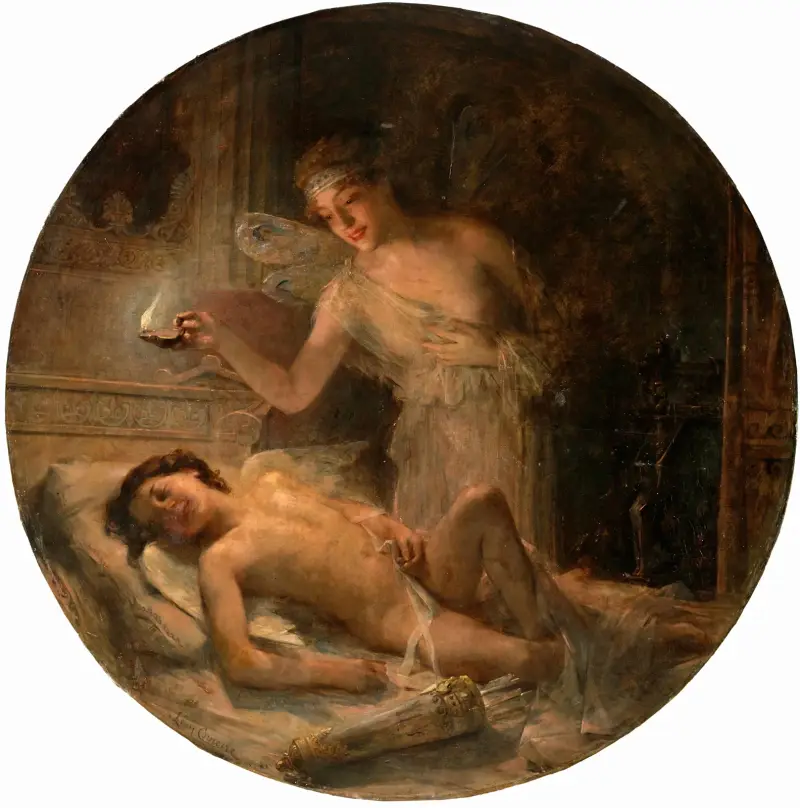 Psyche upptäcker Amor av Léon François Comerre