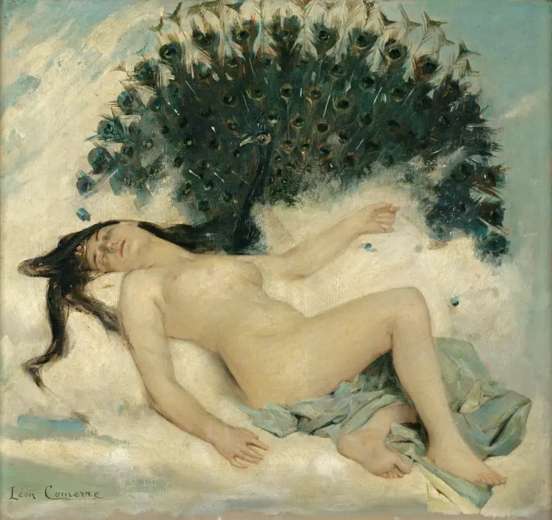 Sleeping Woman with a Peacock av Léon François Comerre