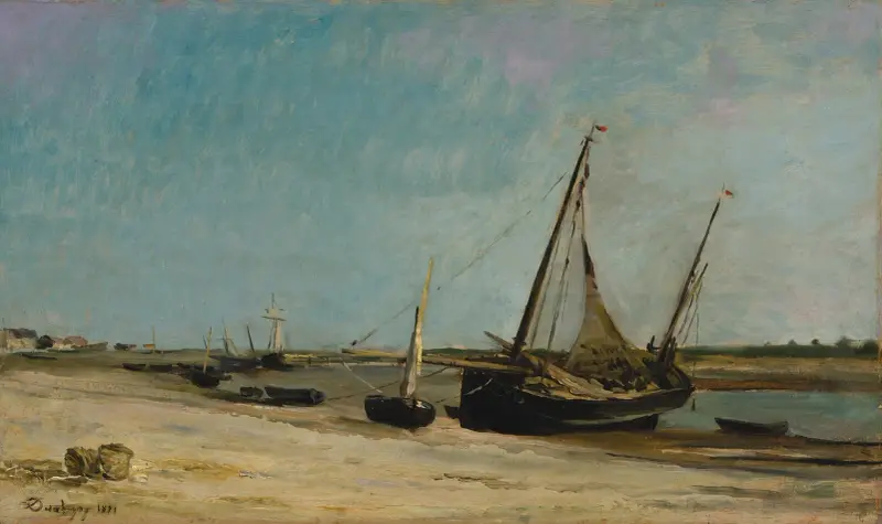 Båtar vid kusten vid Étaples av Charles François Daubigny