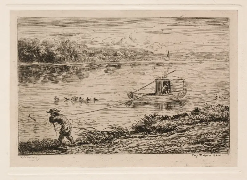 Cabin Boy Hauling the Tow-Rope or Hauling by Rope av Charles François Daubigny