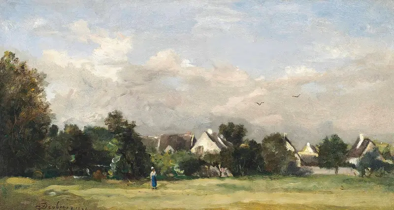 Bondkvinna nära en by av Charles François Daubigny