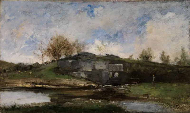 Sluss i Optevoz dal av Charles François Daubigny
