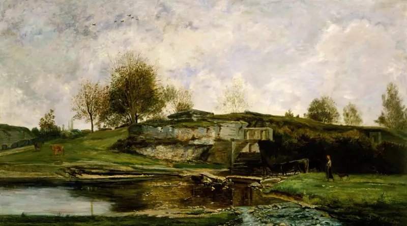 Sluss i Optevozdalen av Charles François Daubigny