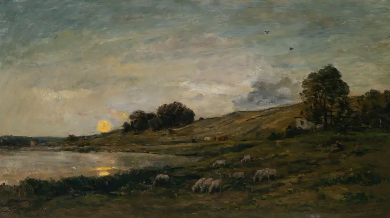 Fårflock vid flodstranden av Charles François Daubigny