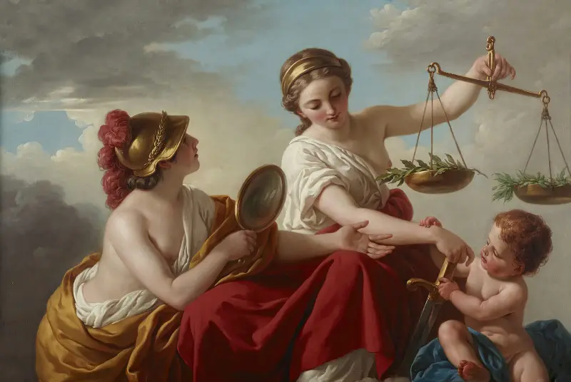 Justice Disarmed by Innocence and Applauded by Prudence av Louis-Jean-François Lagrenée