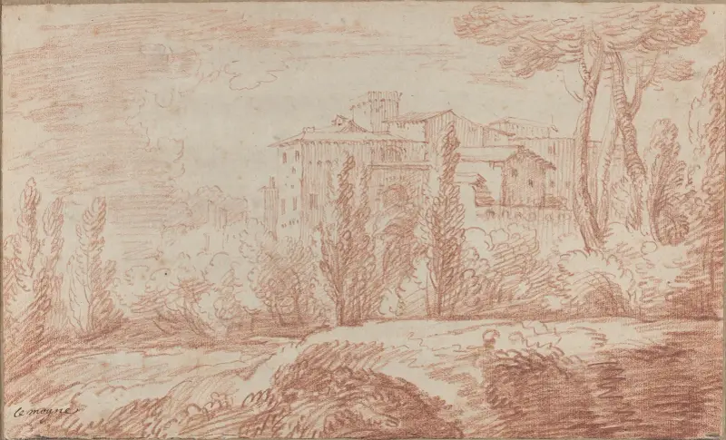 An Italian Walled Town Seen through Trees av François Lemoyne