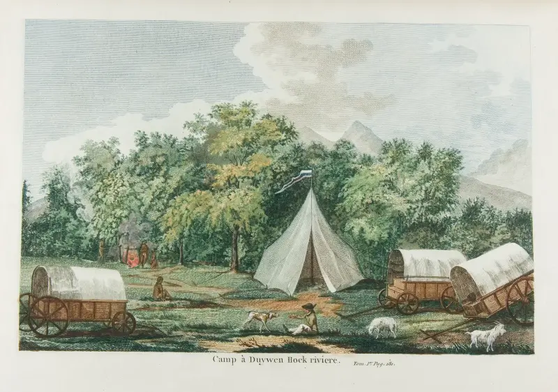 Camp a Duywen Hock riviere av François Levaillant