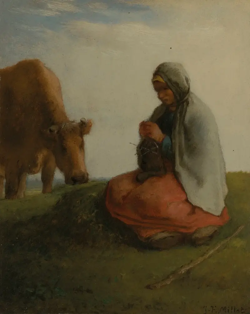 Eine Hirtin, die strickt von Jean-François Millet