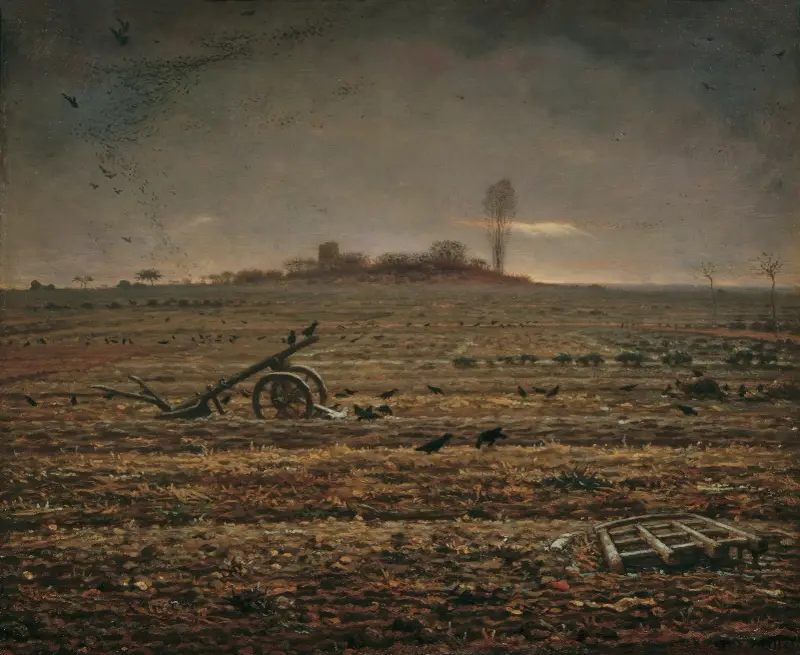 Die Ebene von Chailly mit Egge und Pflug av Jean-François Millet