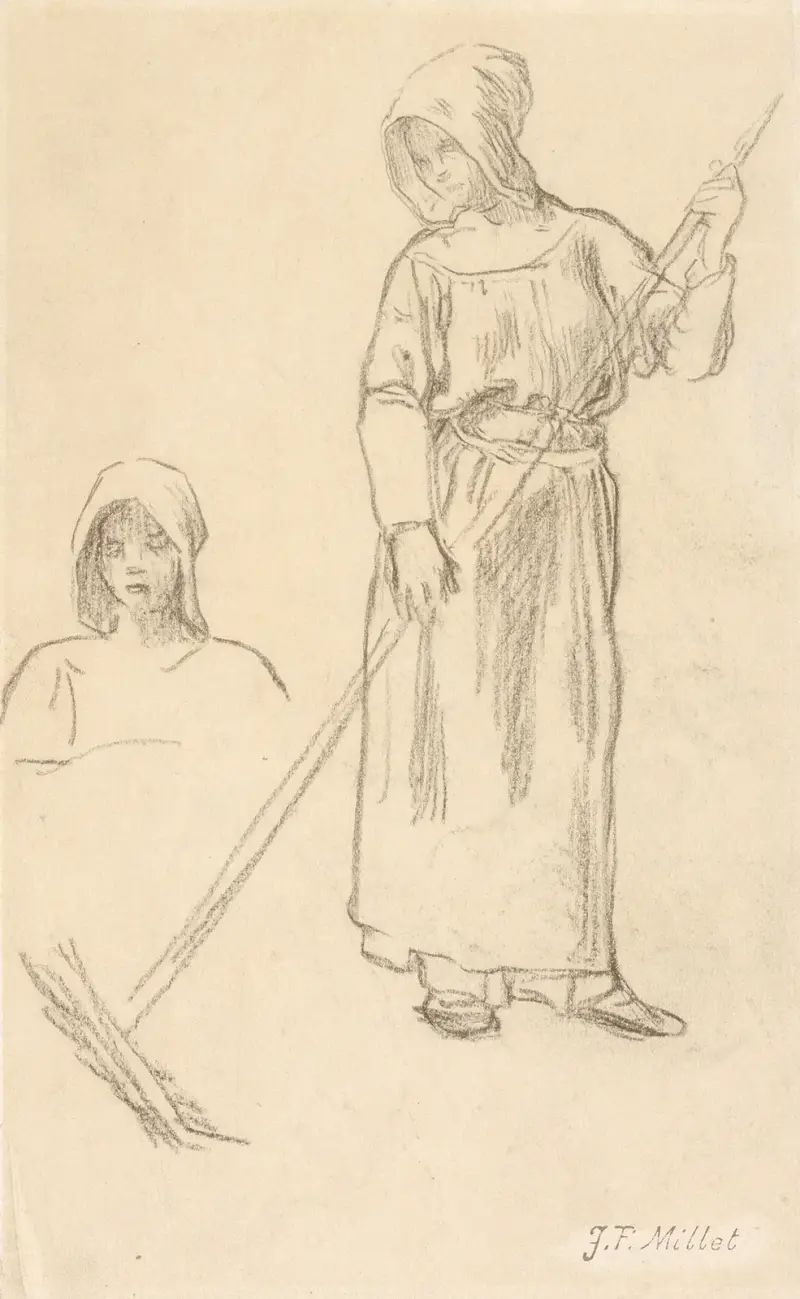 Haymaker and a Study of a Head av Jean-François Millet