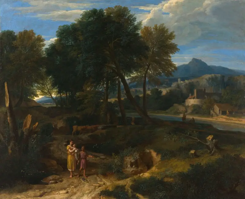 Pastorale avec un jeune pâtre et une femme avec un enfant dans les bras av Jean-François Millet