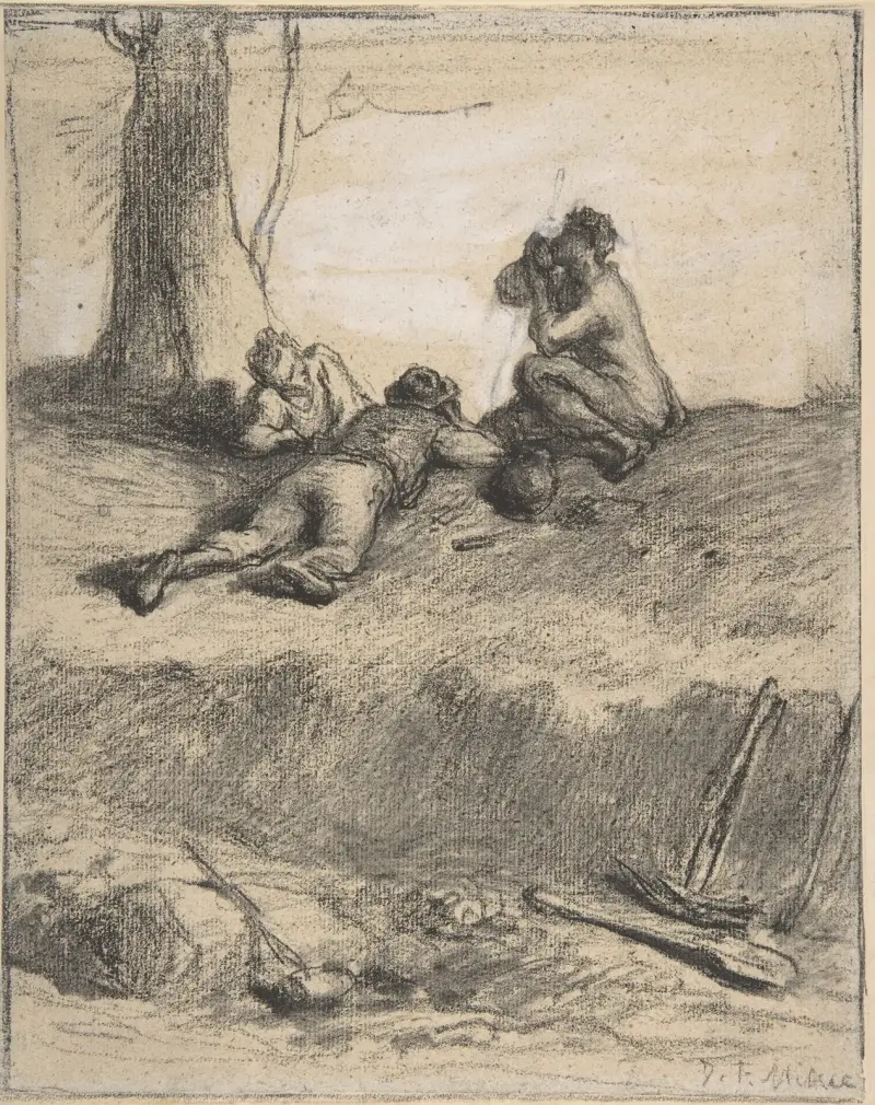 Dělníci na cestě při obědě, Jean-François Millet