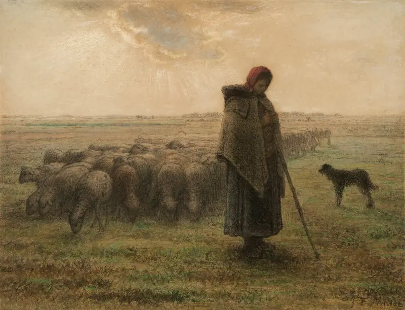 Schäferin und ihre Herde von Jean-François Millet
