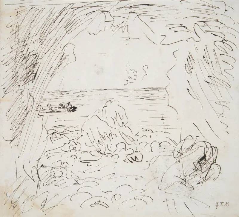 Sketch of a Sea View with Boat av Jean-François Millet