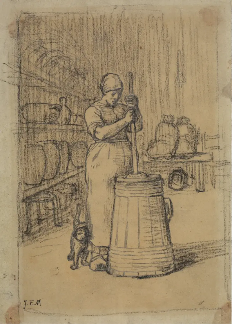 Studie för kvinna som kärnar smör av Jean-François Millet