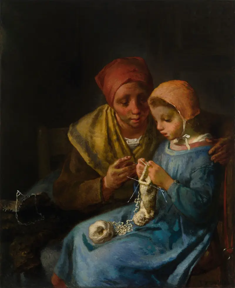 Lekce pletení, 1869, Jean-François Millet