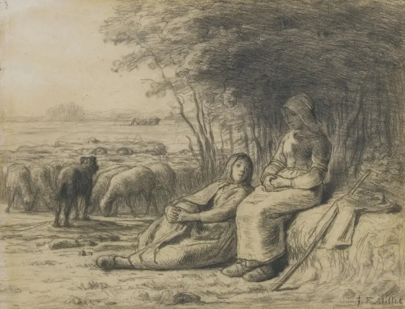 Dwie pasterki i ich stado, Jean-François Millet