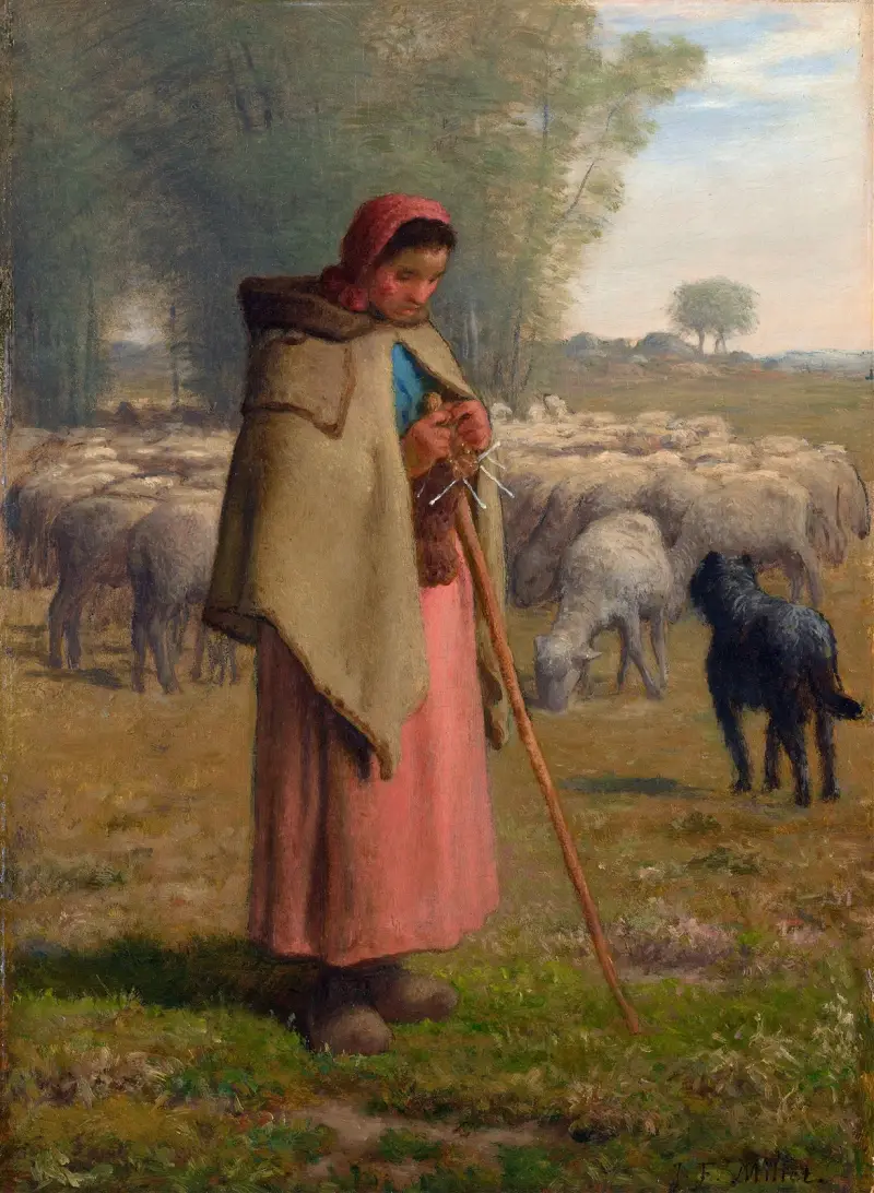 Ung flicka som vaktar sina får av Jean-François Millet