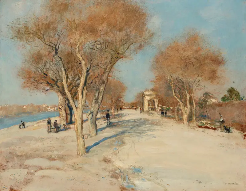 Vid Seines strand; den solbelysta vägen av Jean François Raffaëlli